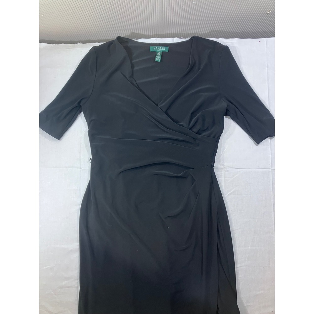 Lauren Ralph Lauren Black Wrap Dress‎ Short Sleeve Petite Size 12P